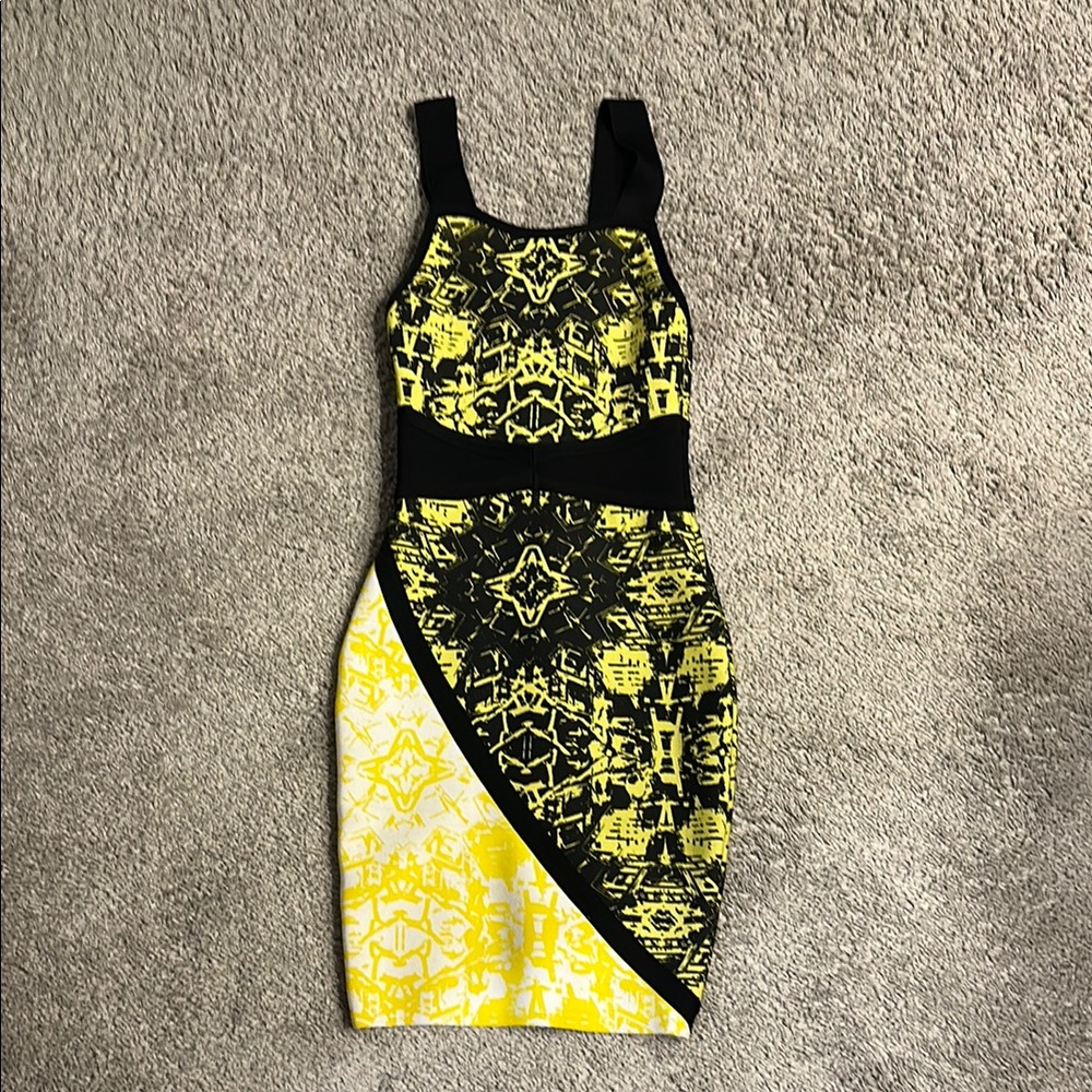 House of CB Yellow and Black Patterned bandage Dress